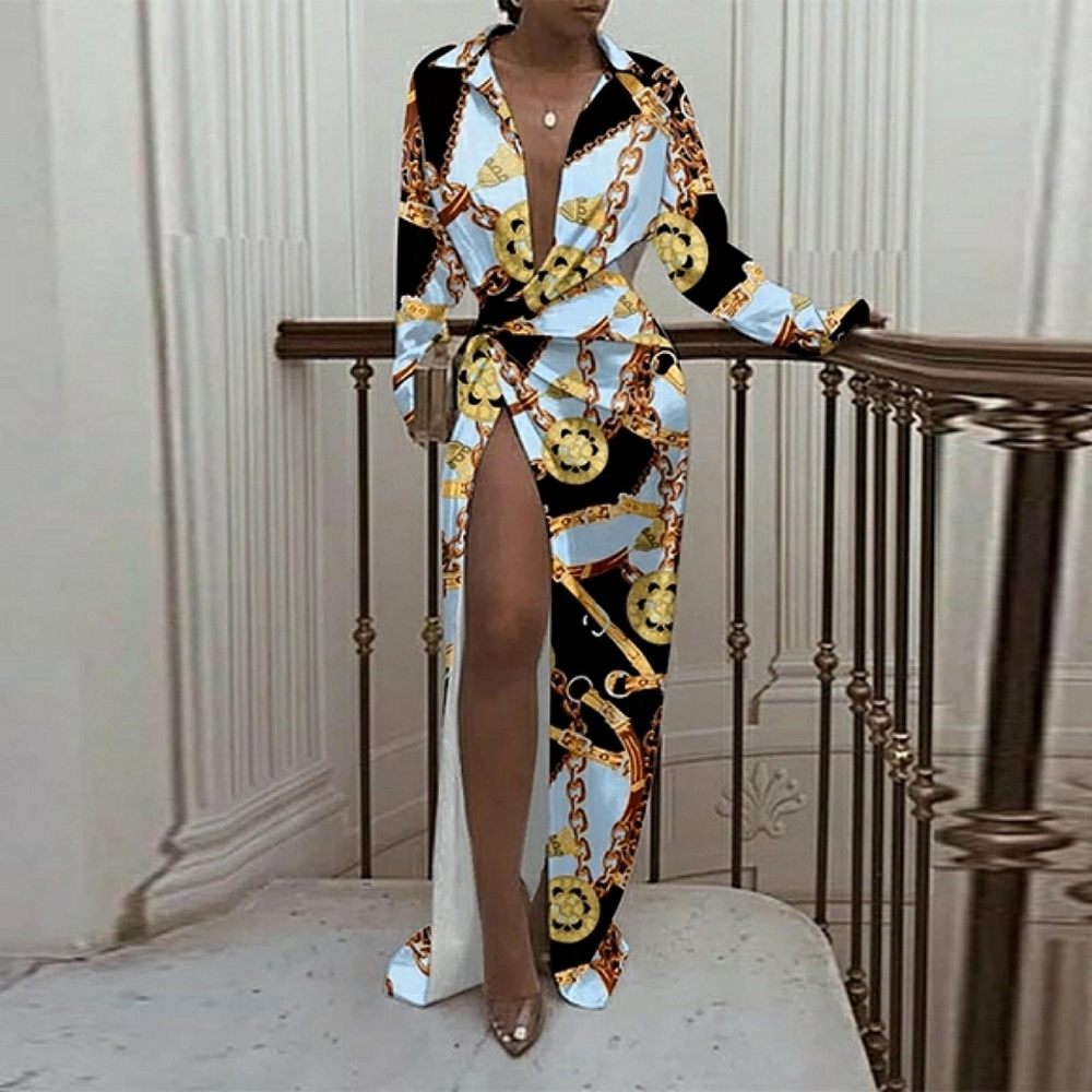 💋V-NECK LONG SPLIT FLOOR LENGTH MAXI SHIRT DRESS!!!